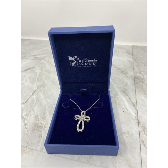 Simply Silver .925 Sterling Silver Cross Necklace 20” - Picture 1 of 8